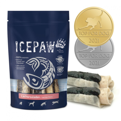 ICEPAW Lachsrouladen - roladki do żucia dla psów ze skór łososia i wołowej (3 szt. ok. 200g)