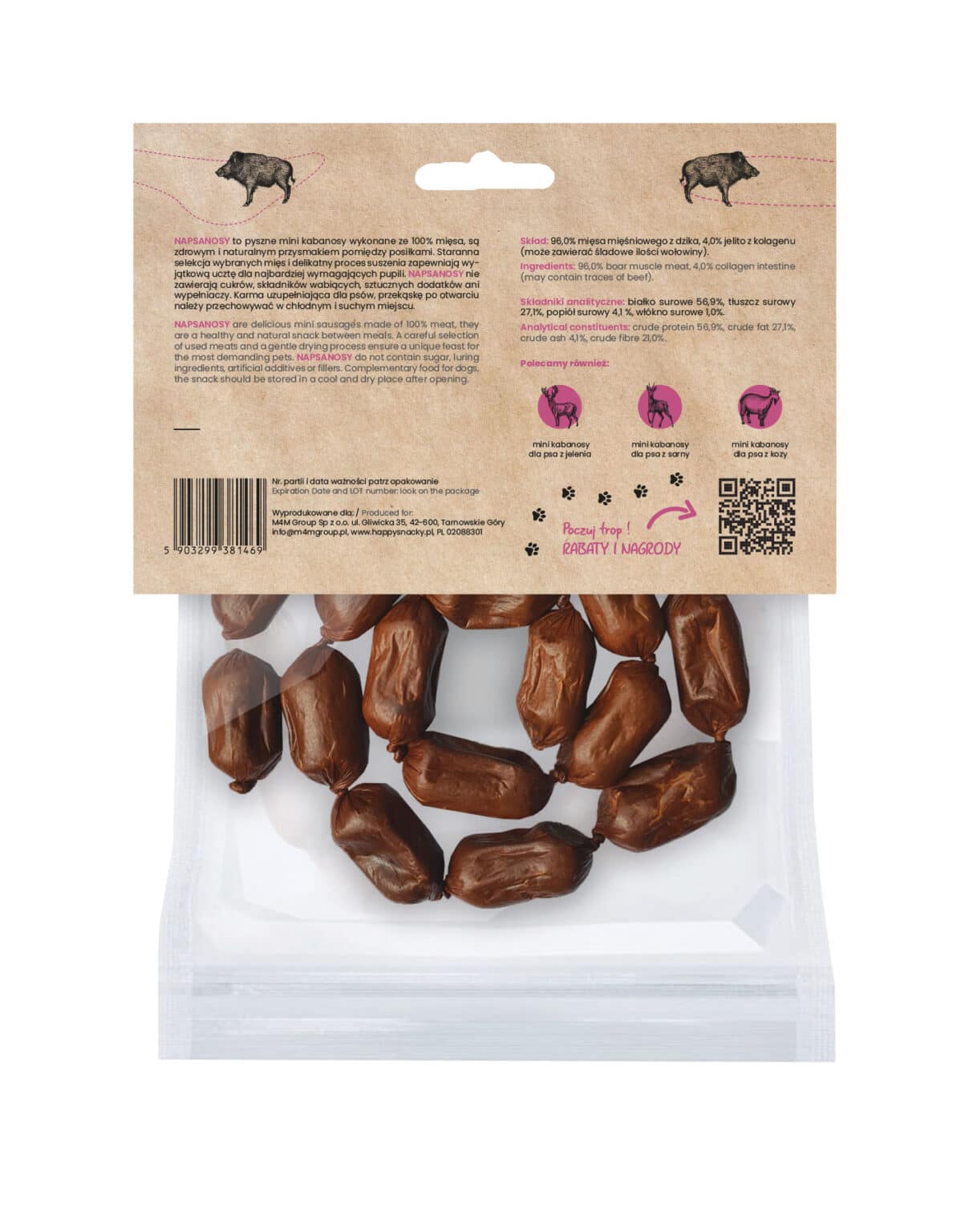 HAPPYSNACKY NAPSANOSY MINI z dzika 18 szt.