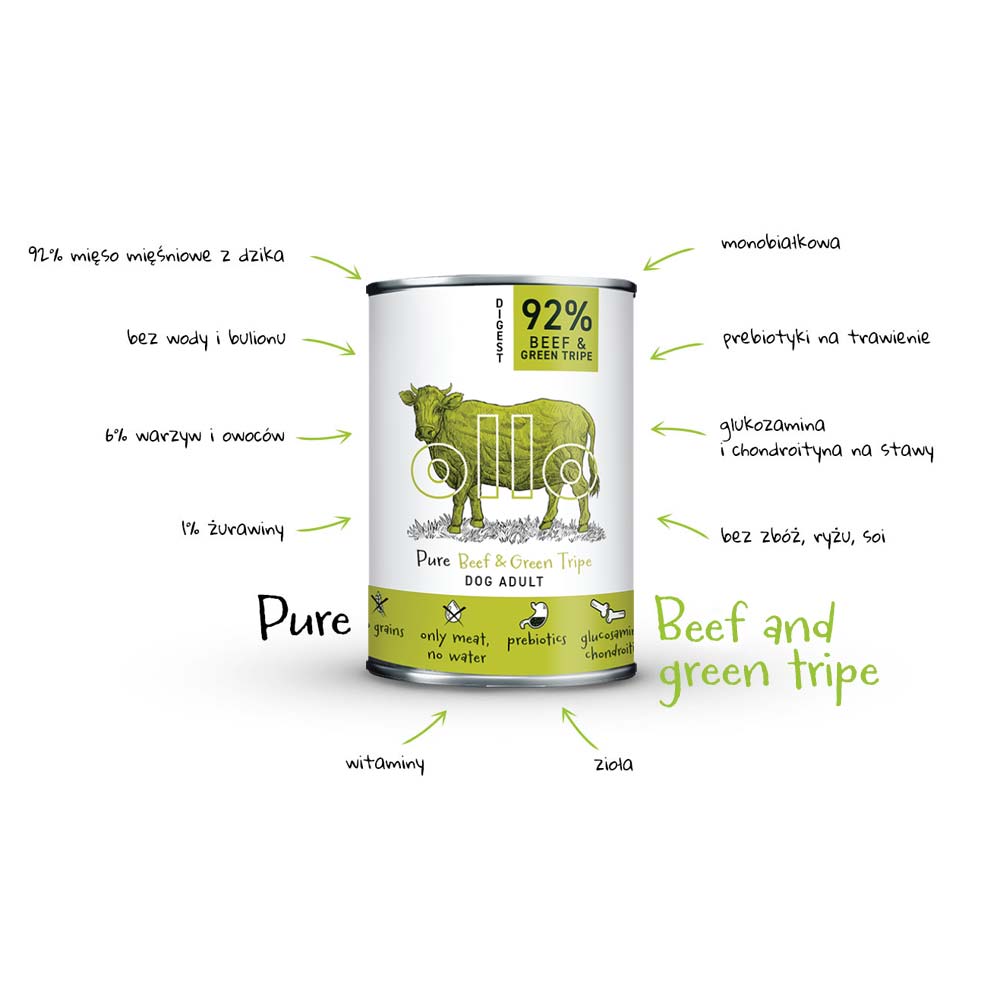 Ollo Pure Wołowina i Zielone Żwacze - karma mokra dla psa 400g