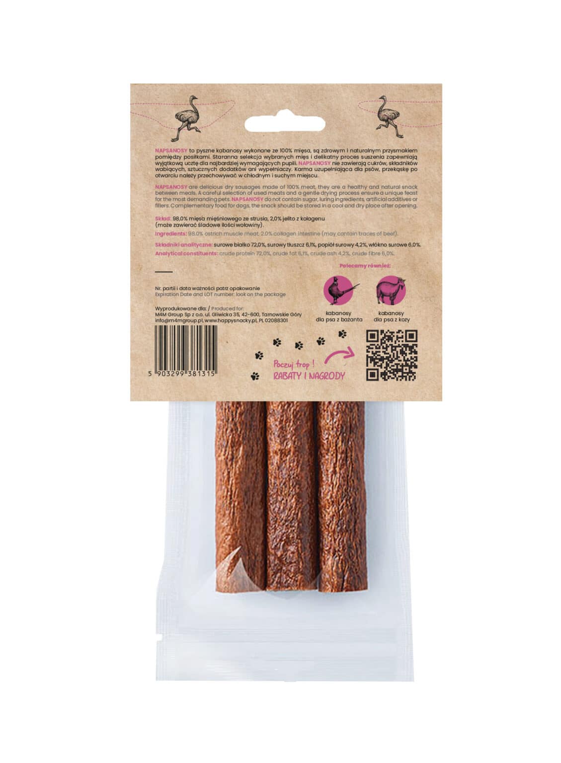 HAPPYSNACKY NAPSANOSY ze strusia 3 szt.